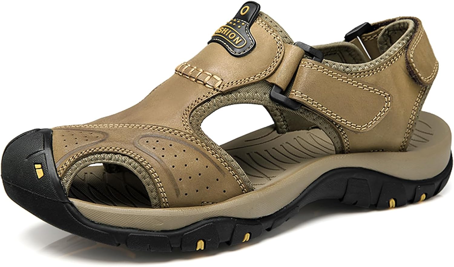 

Мужские кожаные походные сандалии Abborora для активного отдыха, закрытые носки, ходьба, нескользящие, легкие, сандалии-рыбаки для пляжа и воды, хаки