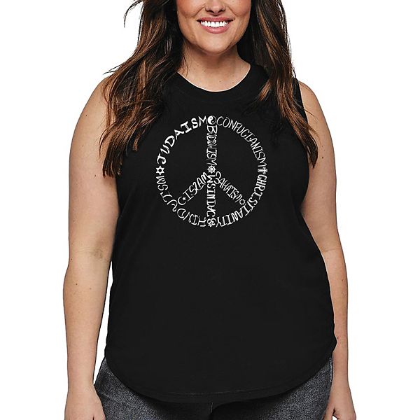 

Женский топ plus size Word Art - знак мира разных вероисповеданий La Pop Art, Black