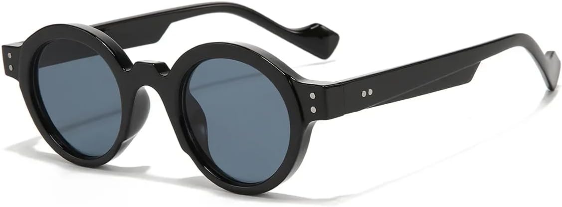 

Круглые солнцезащитные очки для мужчин в стиле панк, двухцветные, с защитой от УФ-излучения UV400, ретро, ​​с заклепками, для женщин, с прозрачной оправой VFDHN, Black Black