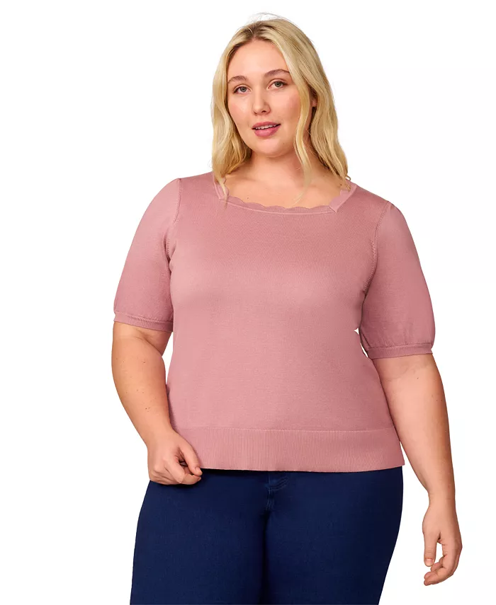 

Свитер с рукавами 3/4 и воротником-капелькой Plus Size, эксклюзивно Melissa Paige, розовый