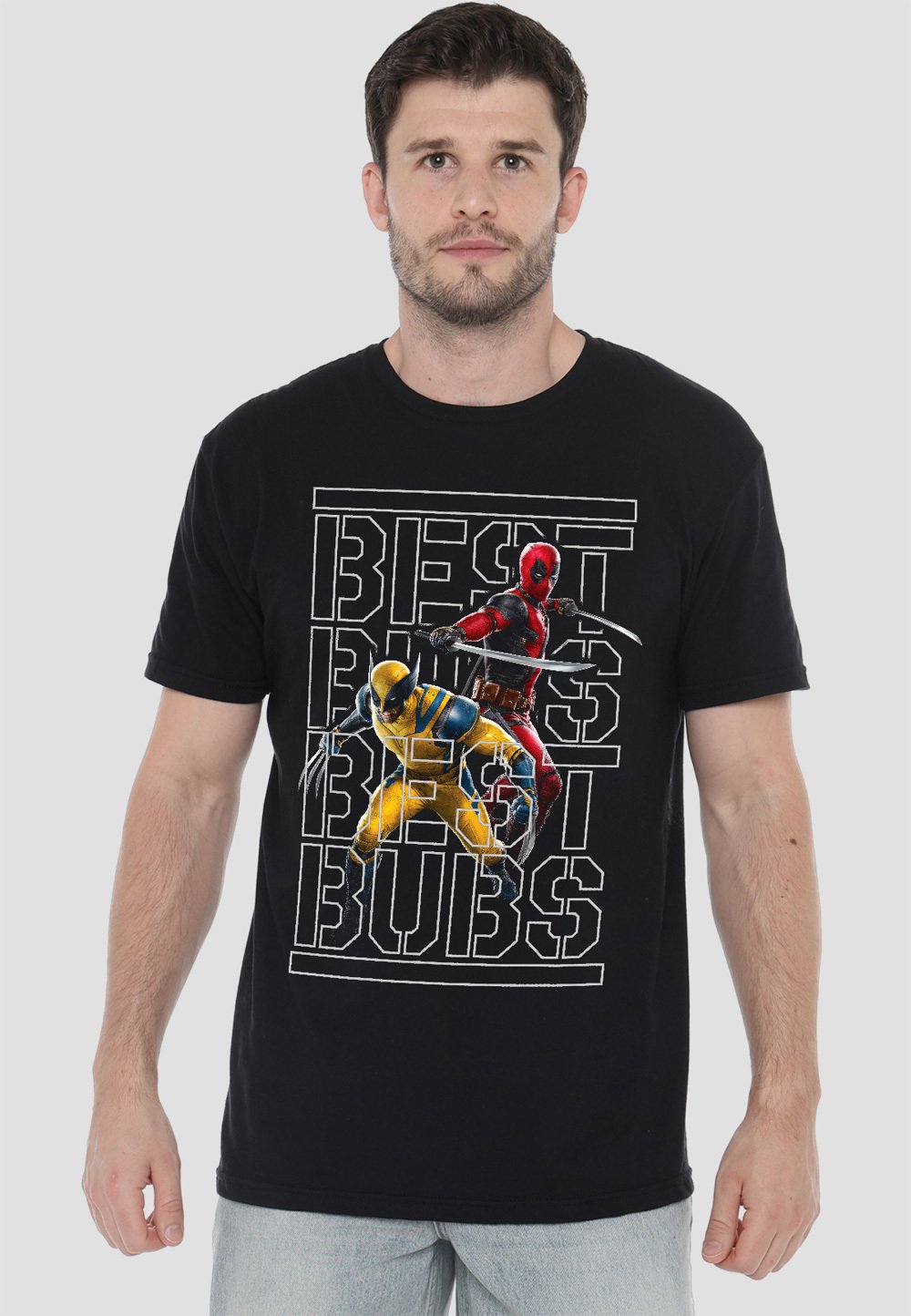 

Футболка с принтом DEADPOOLAND WOLVERINE BEST BUBS STENCIL Marvel, черный