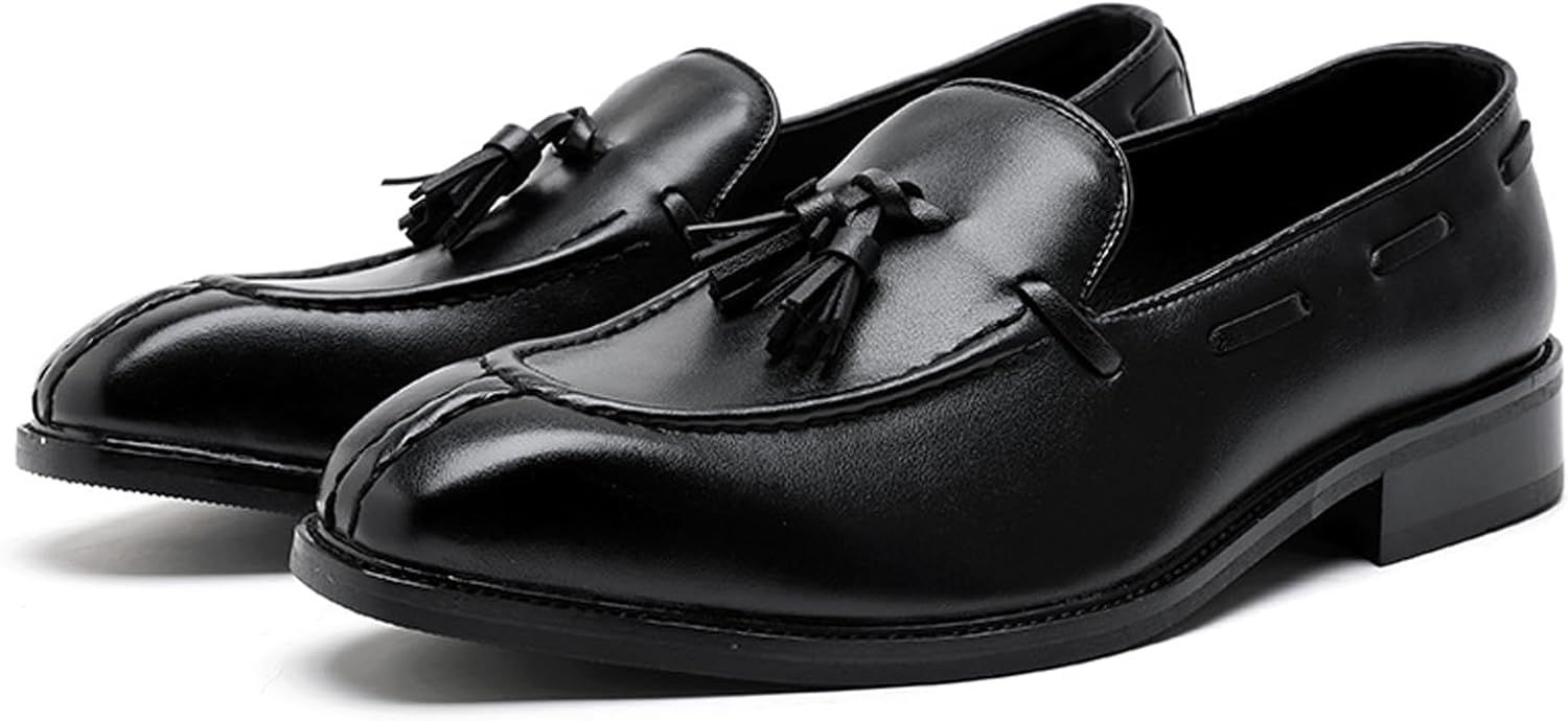 

Мужские лоферы FIFILAPIN с кисточками и массивным каблуком, ретро, с острым носком, низкий каблук, нескользящие, без шнурков, формальные туфли для работы, вождения и офиса, черный