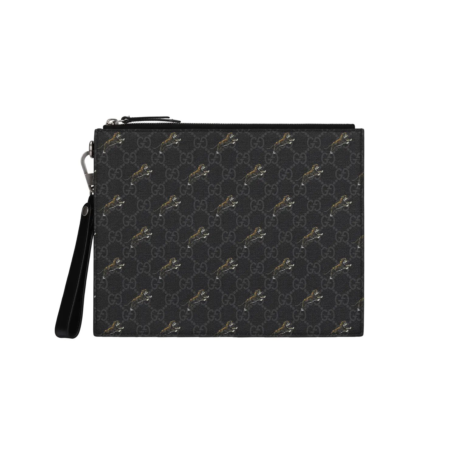

GUCCI Кожаная вставка на холщовой клатч мужской черно-серый
