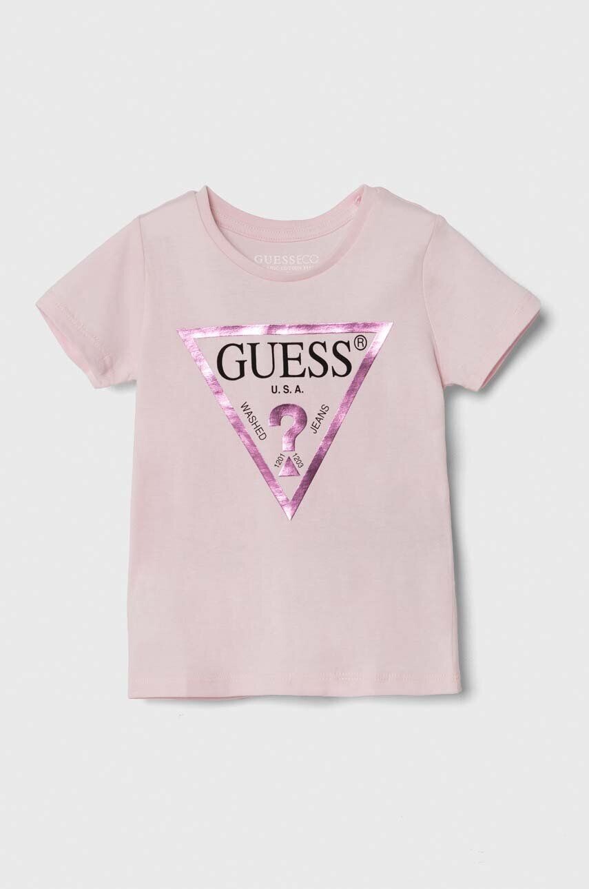 

Детская хлопковая футболка Guess, розовый