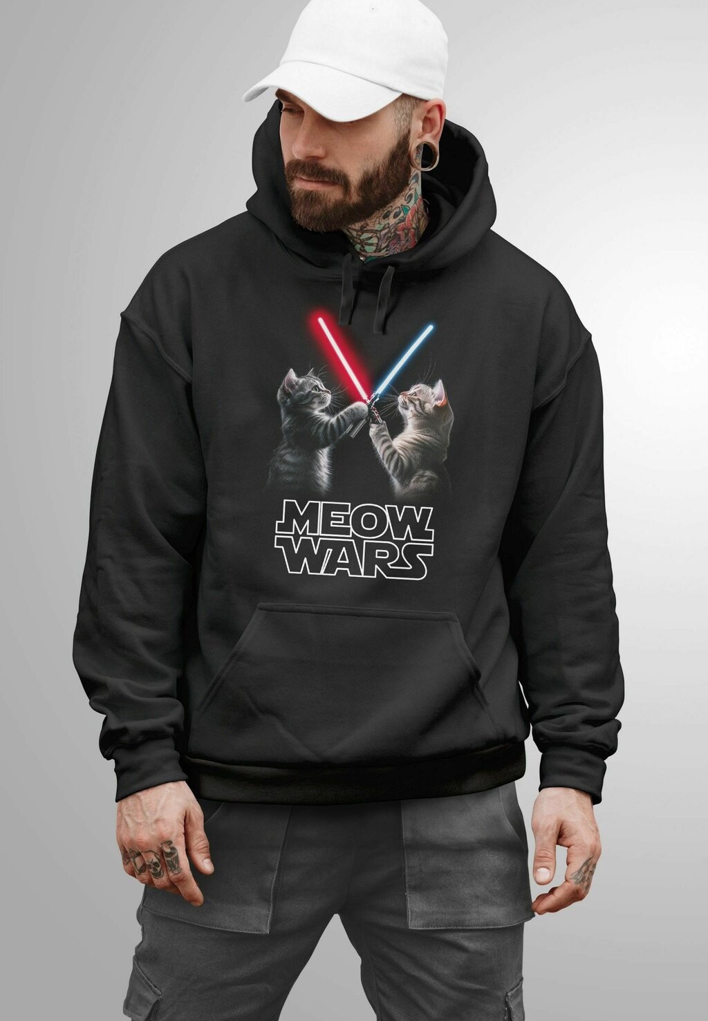 

Толстовка с капюшоном BEDRUCKT KATZEN MEME MEOW WARS LASERSCHWERT KINO FILM PARODIE HOLLYWOOD MoonWorks, антрацит