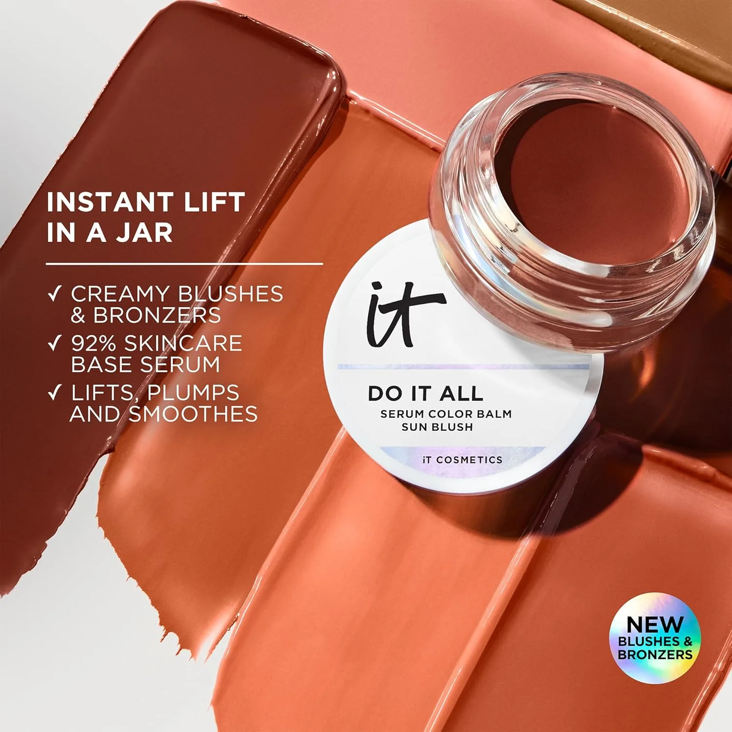 IT Cosmetics Do It All Serum Color Balm Sun Cream Blush & Bronzer, смешиваемый и наращиваемый, подтягивающий, моделирующий, универсальный цвет, 24-часовая гидратация, гиалуроновая кислота, пептиды и витамин E - 0.63 унции, Sun Warmth 30 (neutral... — фото 3