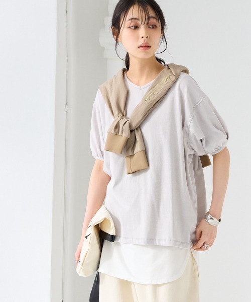 

Футболка из хлопка, свободного кроя, с пышными рукавами SMILE LAND, серо-бежевый