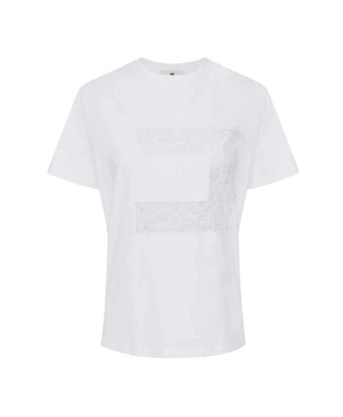 

Футболка с цветочным узором и короткими рукавами. Elisabetta Franchi, белый