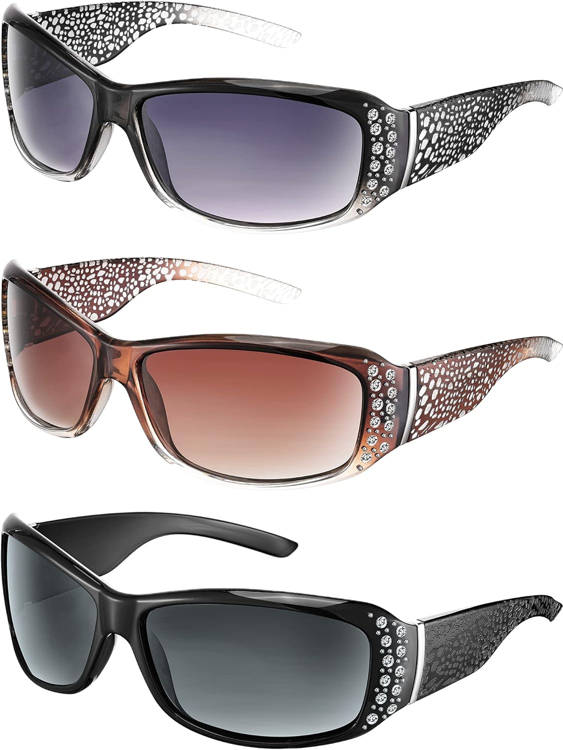 

Солнцезащитные очки Frienda, 3 пары, со стразами, для женщин и мужчин, в стиле ретро, ​​обтекаемые, с кристаллами, большие, модные, блестящие, винтажные, Elegant Color