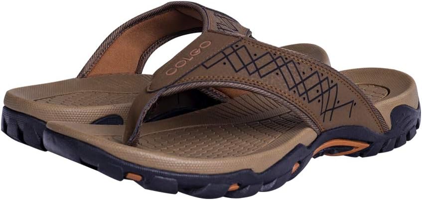 

Мужские шлепанцы-вьетнамки комфортные спортивные сандалии для дома и улицы, повседневные пляжные шлепанцы с поддержкой свода стопы Colgo, черный/коричневый