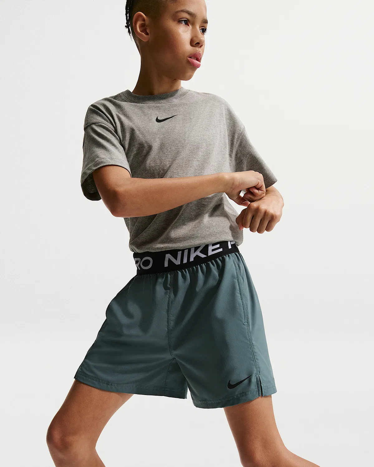 Детские тренировочные шорты Nike Pro Dri-FIT для мальчиков, Mineral Slate/White/Black — фото 4