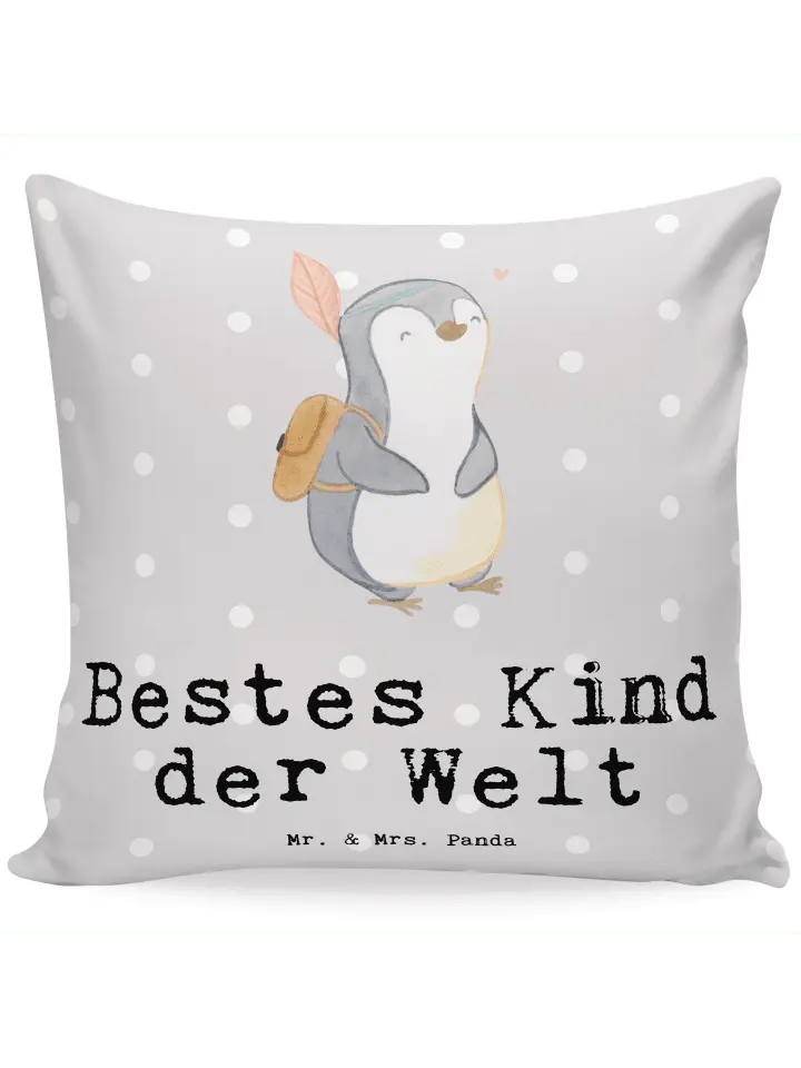 

Подушка Mr & Mrs Panda 40x40 Pinguin Bestes Kind der Welt, пастельно-серый