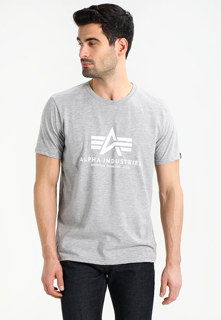 

Футболка с принтом Alpha Industries, цвет grey heather/white