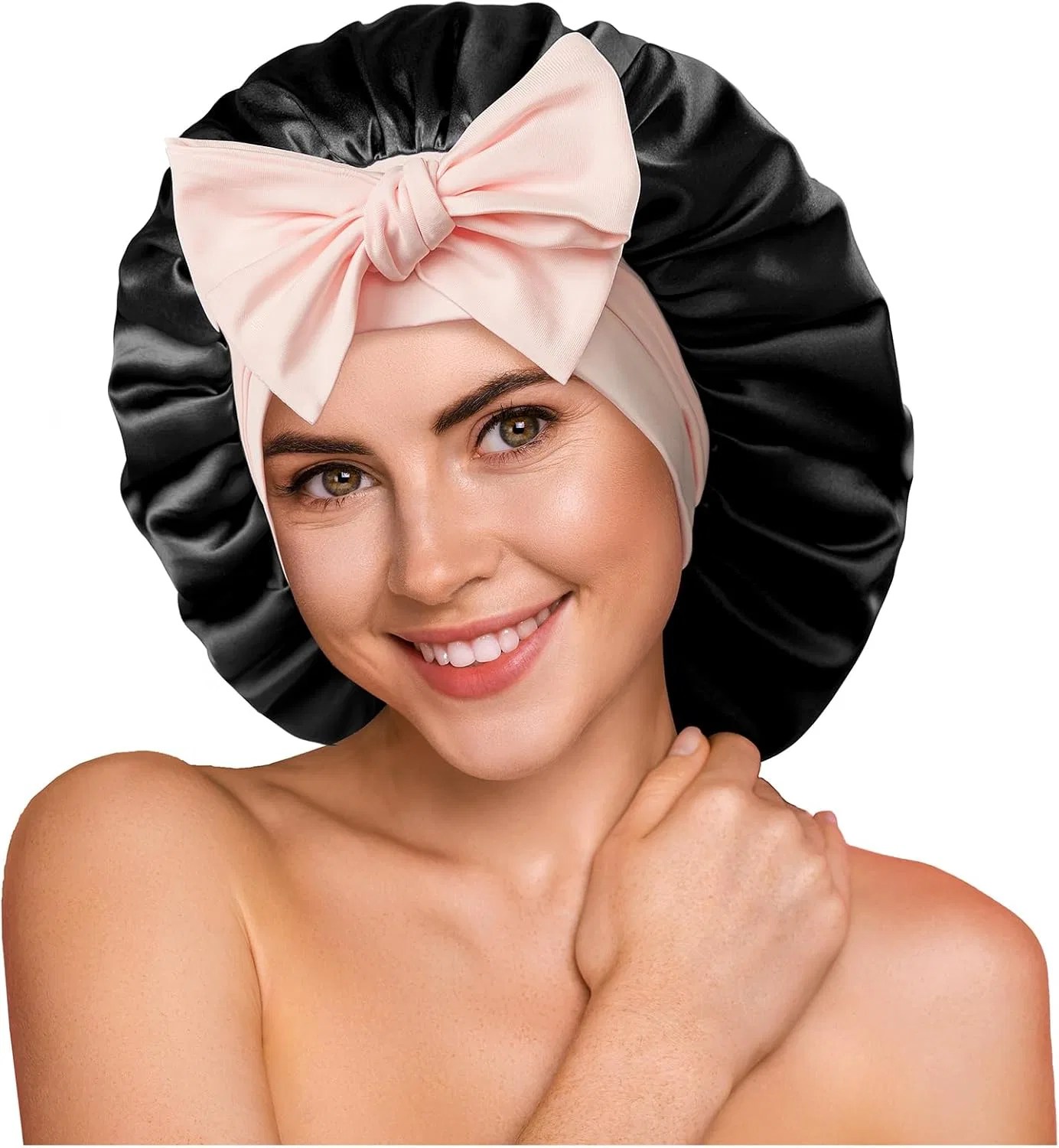 Шелковая шапочка для сна 22 Momme от Umisleep Umisleep, Black + Pink