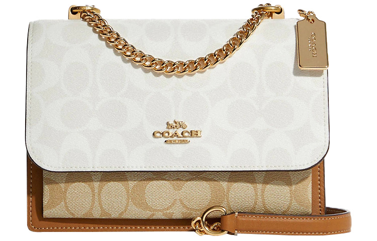 

Женская сумка Klare через плечо из холста цвета хаки белый COACH