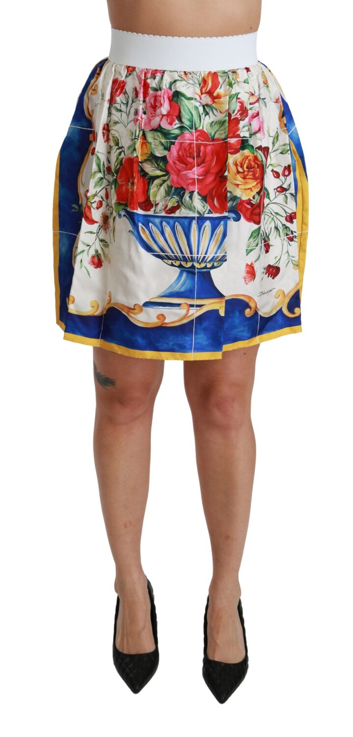 

Элегантная шелковая юбка с цветочным принтом и высокой талией Dolce & Gabbana, белый