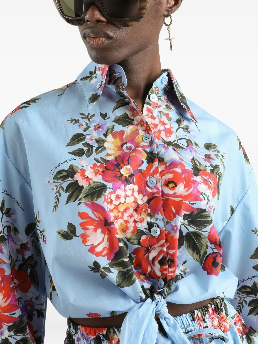Топ с цветочным принтом DOLCE & GABBANA, синий — фото 4