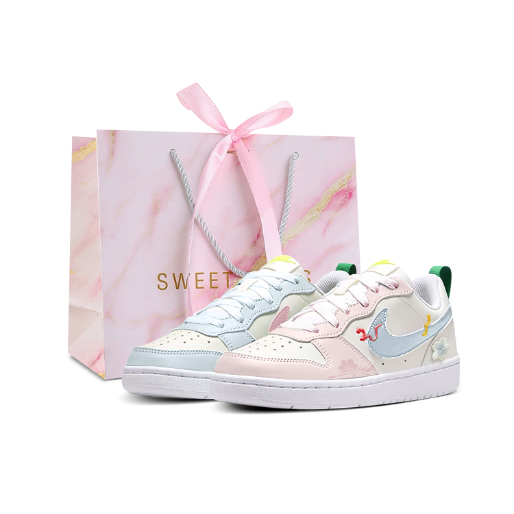 

Nike Кроссовки Court Borough Cherry Blossom Mismatched Blue Low top Kids' Skateboarding Shoes Pink Blue Unisex