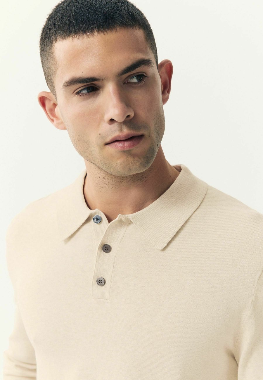 Поло Next SLIM FIT RICH LONG SLEEVE, Neutral Marl/Beige — фото 4