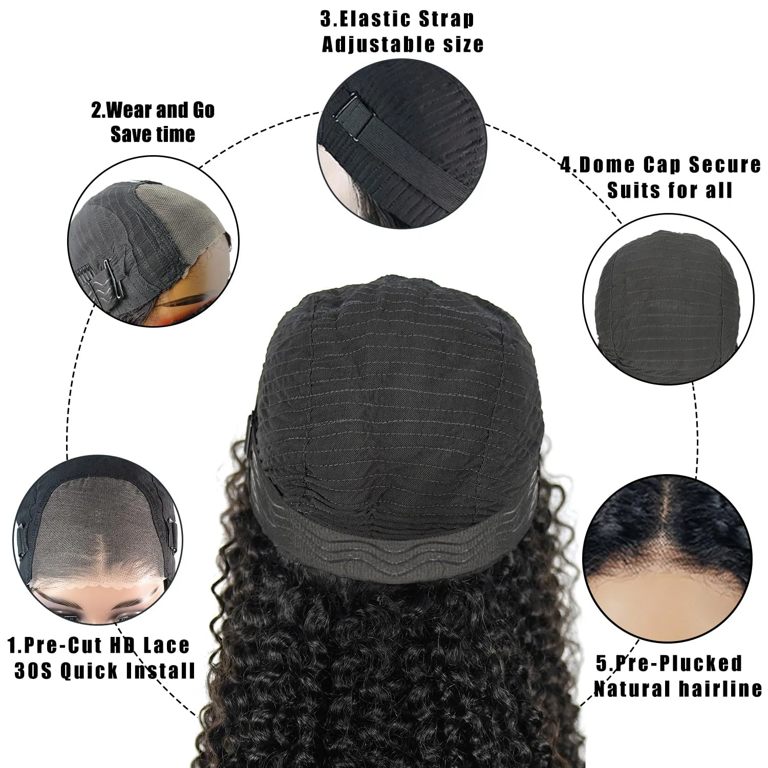 Женский парик «Kinky Curly» из натуральных волос с кружевной вставкой 4x4 Ifly, Natural Black Kinky Curly Lace Wig — фото 4
