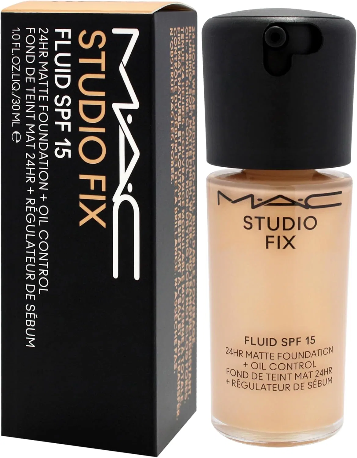 Тональная основа MAC Studio Fix Fluid SPF 15 NC25 Light Beige с золотисто-персиковым подтоном 30 мл — фото 4