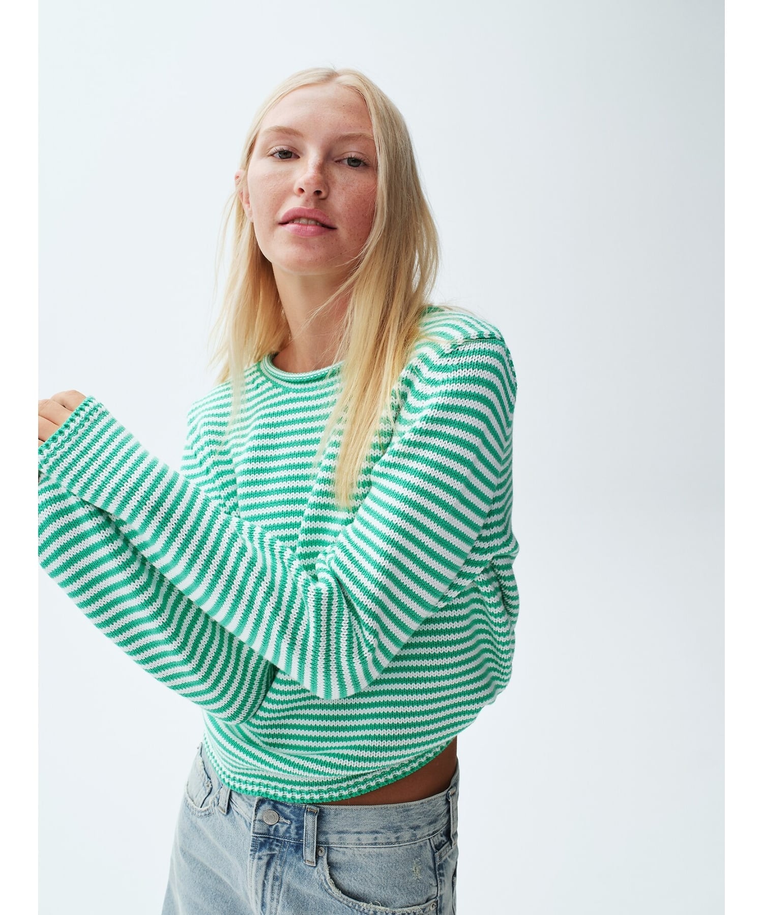 (W) Свитер с высоким воротником из 100% хлопка GAP, GREEN_STRIPE — фото 4