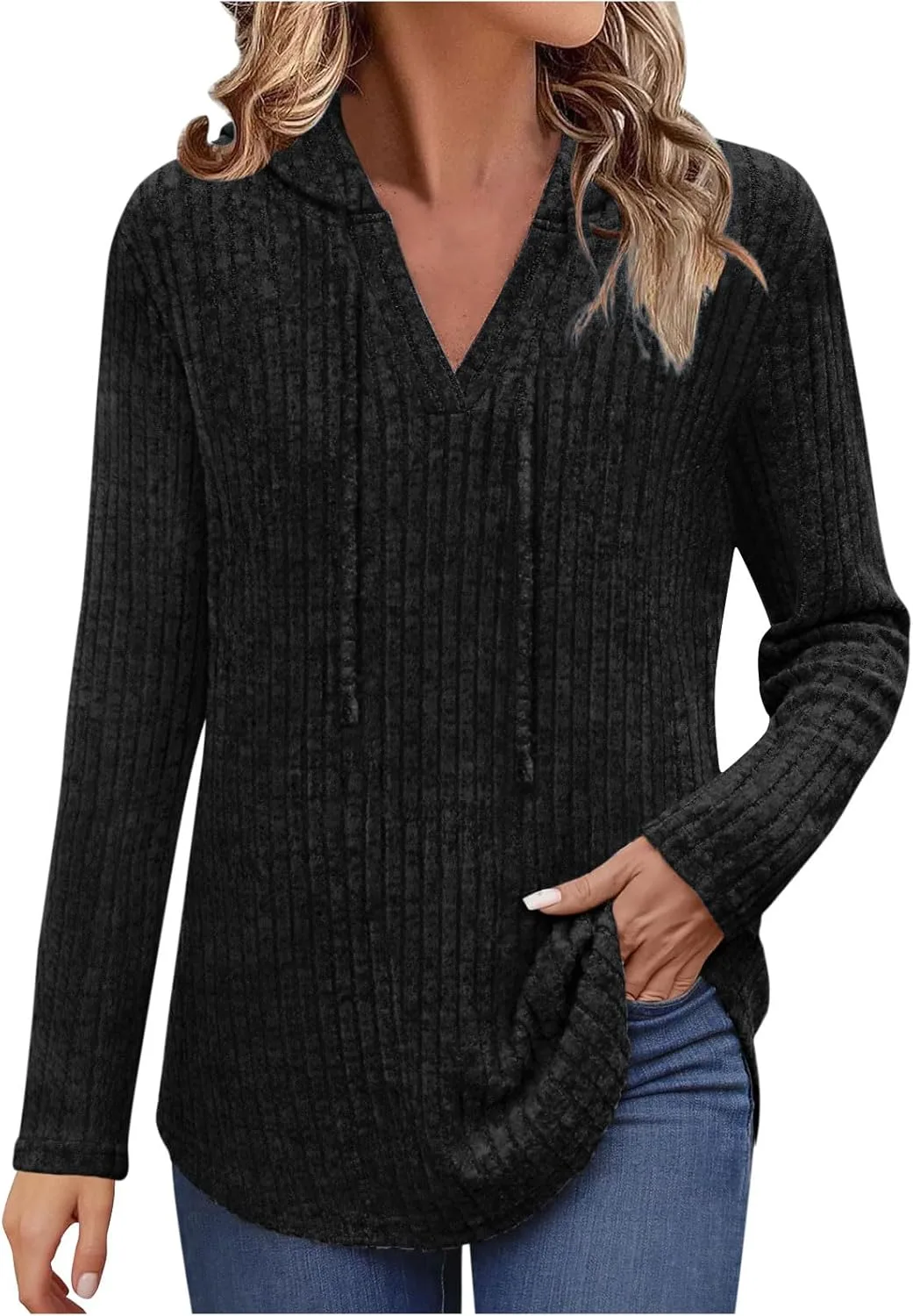 

Толстовка с капюшоном для женщин, Ribbed Knit, свободный крой Ssuyeuri