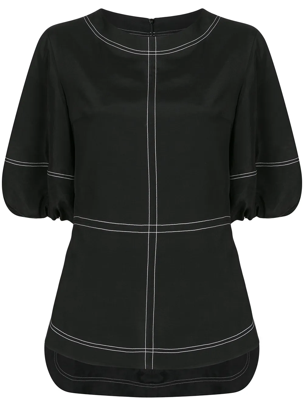 

Блузка с объемными рукавами и декоративной строчкой Goen.J, черный