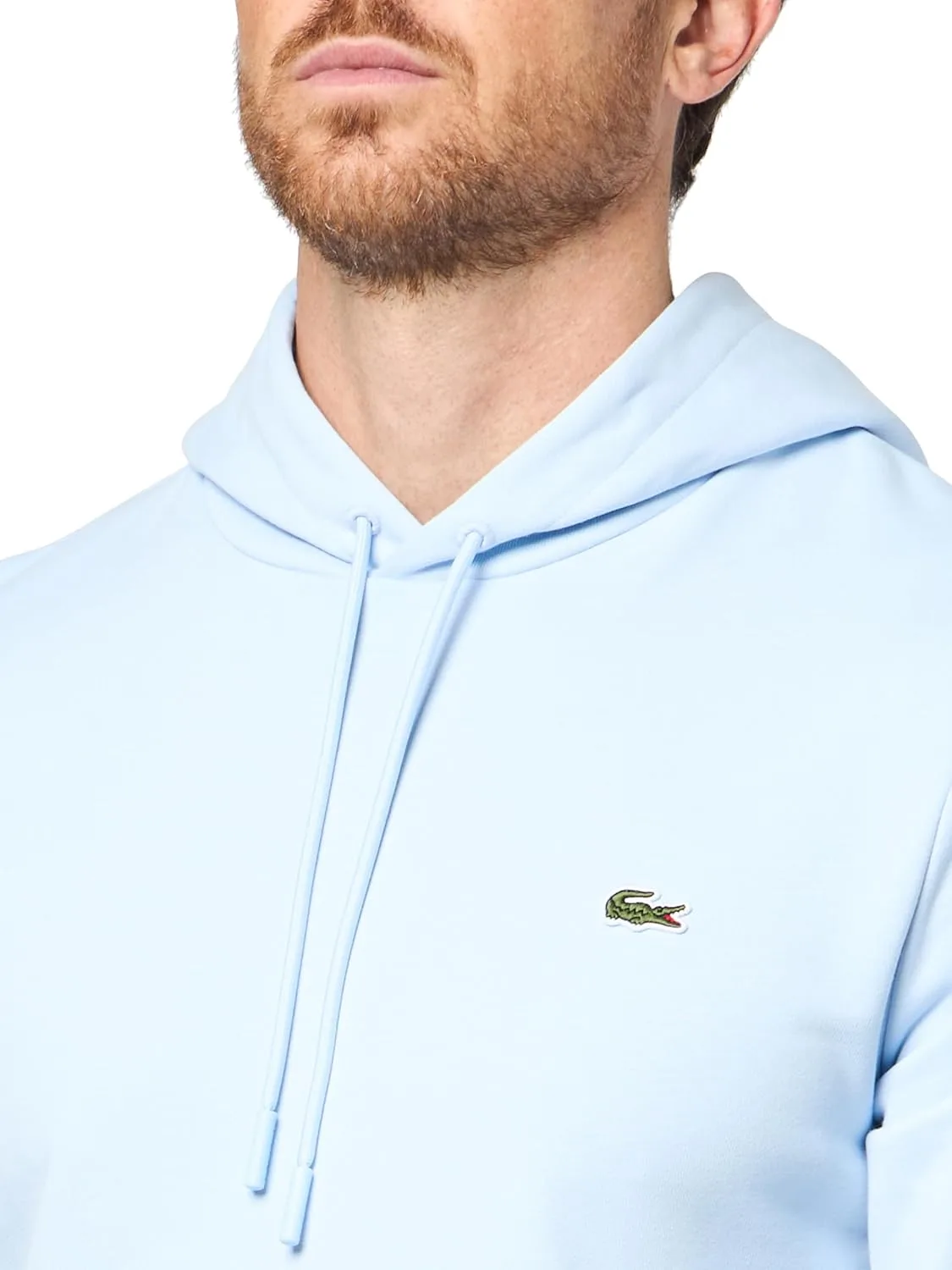 Толстовка Lacoste Мужская хлопковая с капюшоном, однотонная, светло-голубой — фото 3