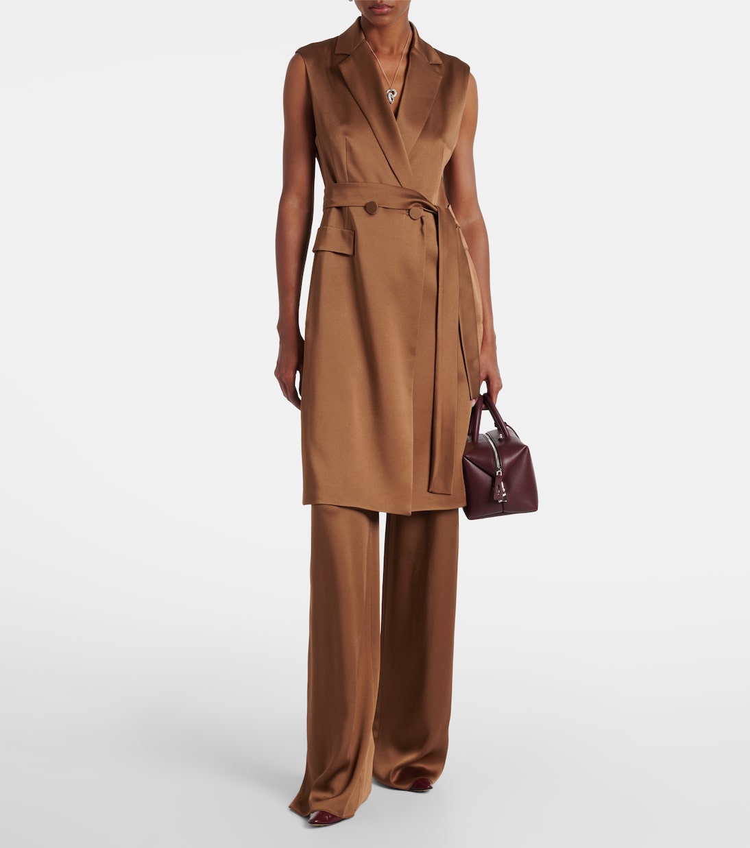Атласный жакет с поясом из афганского атласа Max Mara, Visone — фото 2