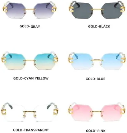 

Солнцезащитные очки без оправы Hexagon 2026, квадратные, для женщин, в стиле ретро, ​​мужские солнцезащитные очки, защита от ультрафиолета UV400 MTZJH, Black