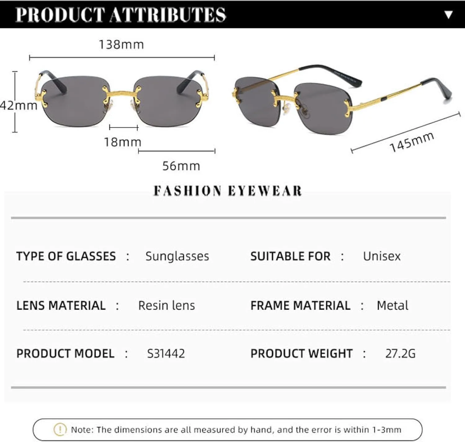 

Популярные маленькие прямоугольные солнцезащитные очки в стиле ретро, ​​без оправы, с зеркальным покрытием, защита от УФ-излучения UV400 TVTBBVV, Grey Gradient