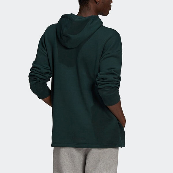 Толстовка men's originals logo embroidered solid color pullover dark green Adidas, зеленый — фото 2