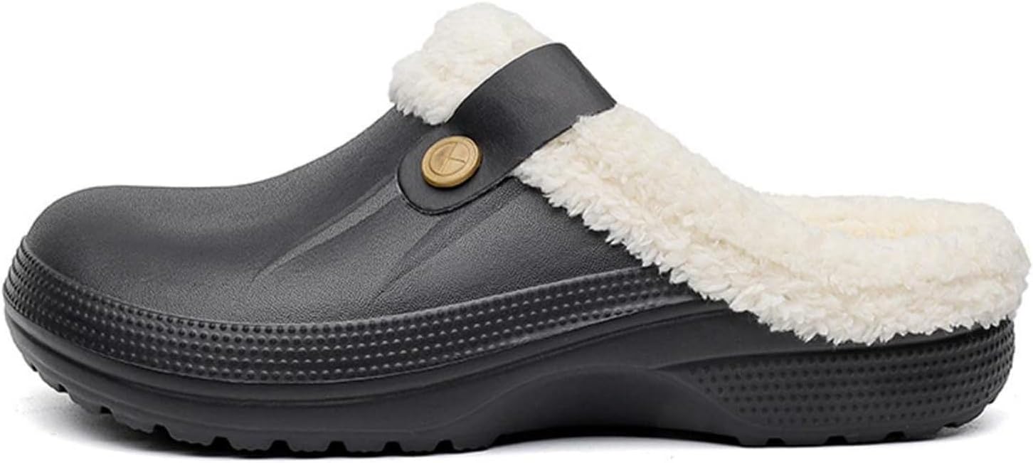 

Женские сабо с меховой подкладкой, теплые пушистые тапочки, тапочки-слипы для сада с флисовой подкладкой, зимние мюли, водонепроницаемые домашние и тапочки, противоскользящие, для медсестер, унисекс, для женщин и мужчин Generic, белый/черный