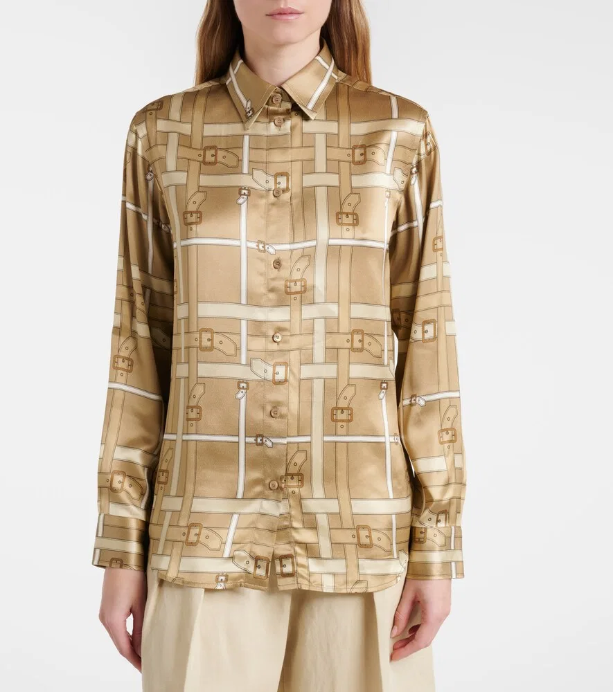 Рубашка из атласа Burberry, женская, бежевый — фото 3