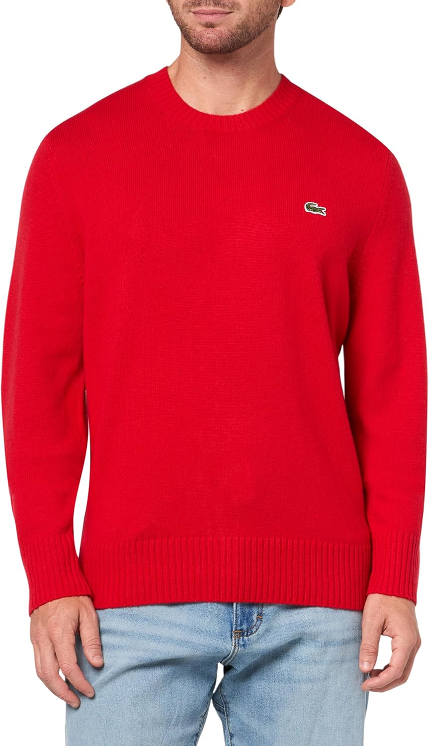 

Lacoste мужской кардочесаный шерстяной свитер с круглым вырезом, Red
