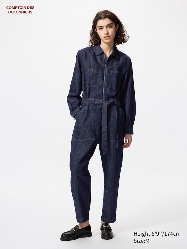 

Комбинезон из хлопчатобумажной льняной ткани с денимом Uniqlo, синий
