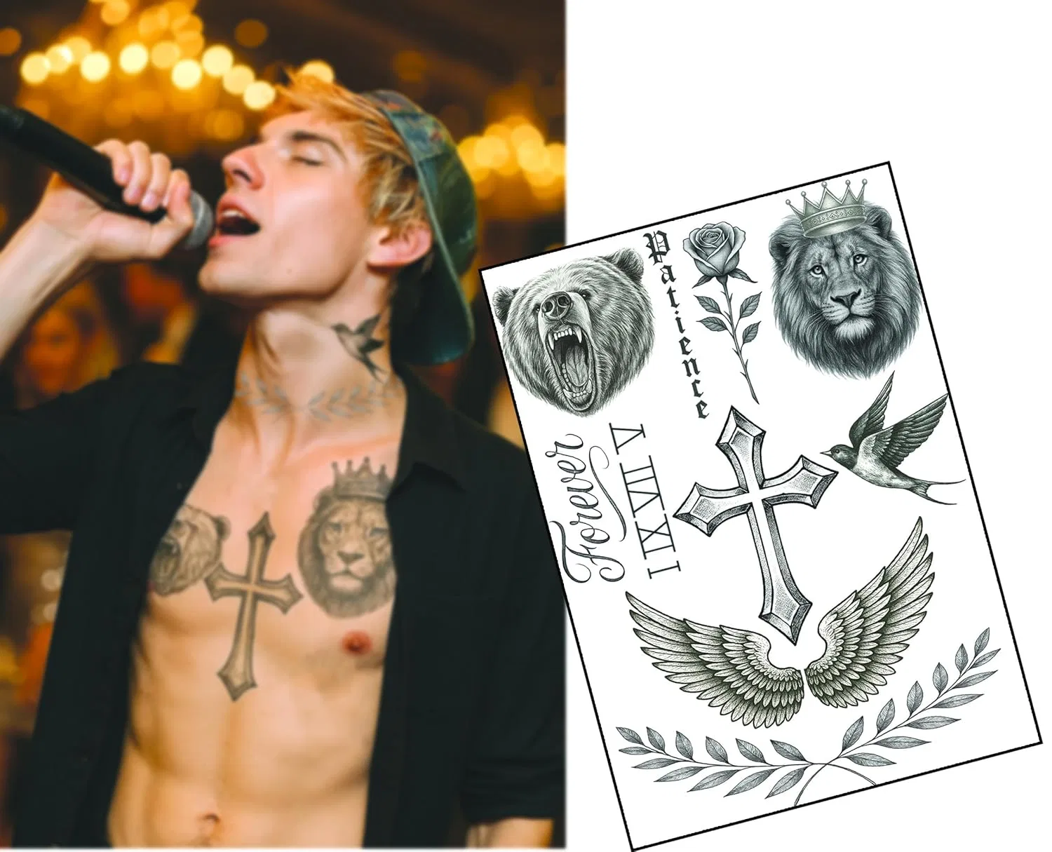 Набор временных татуировок Pop Icon для груди и шеи Inkwear