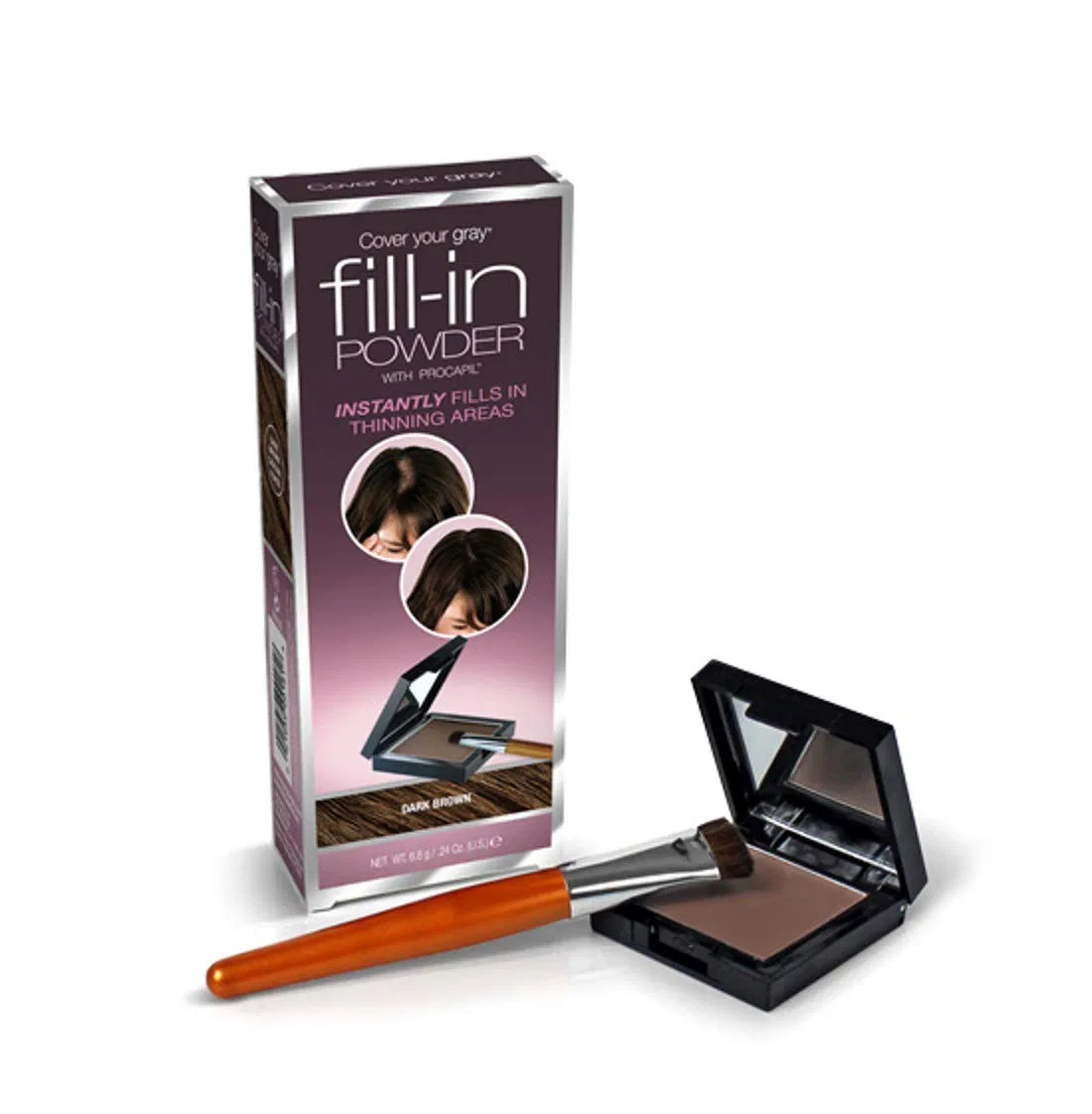 Пудра для маскировки седины и редких волос Fill-In Powder «Темно-коричневый» от Cover Your Gray Cover Your Gray