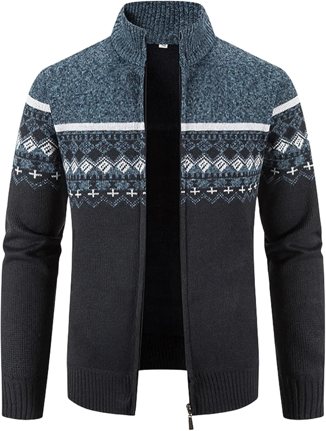 

Мужской кардиган на молнии с узором снежинок и оленей, воротник-стойка, полоска, карманы CHXLQQX