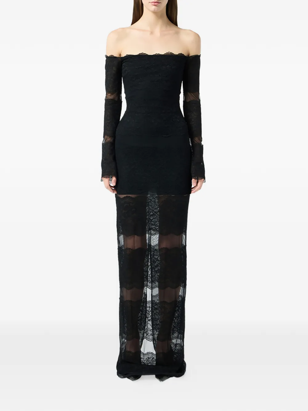 Макси-платье из кружева с открытыми плечами Blumarine, черный — фото 2
