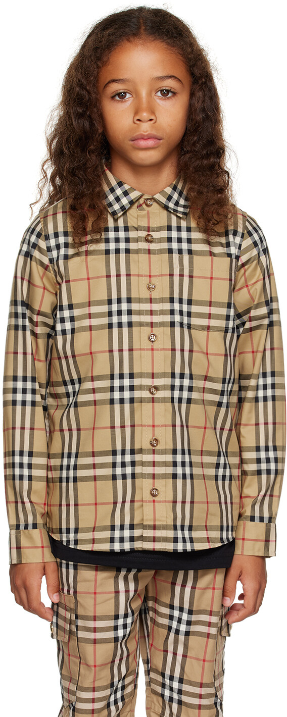 

Детская бежевая рубашка в винтажную клетку Burberry, Бежевый, Детская бежевая рубашка в винтажную клетку Burberry