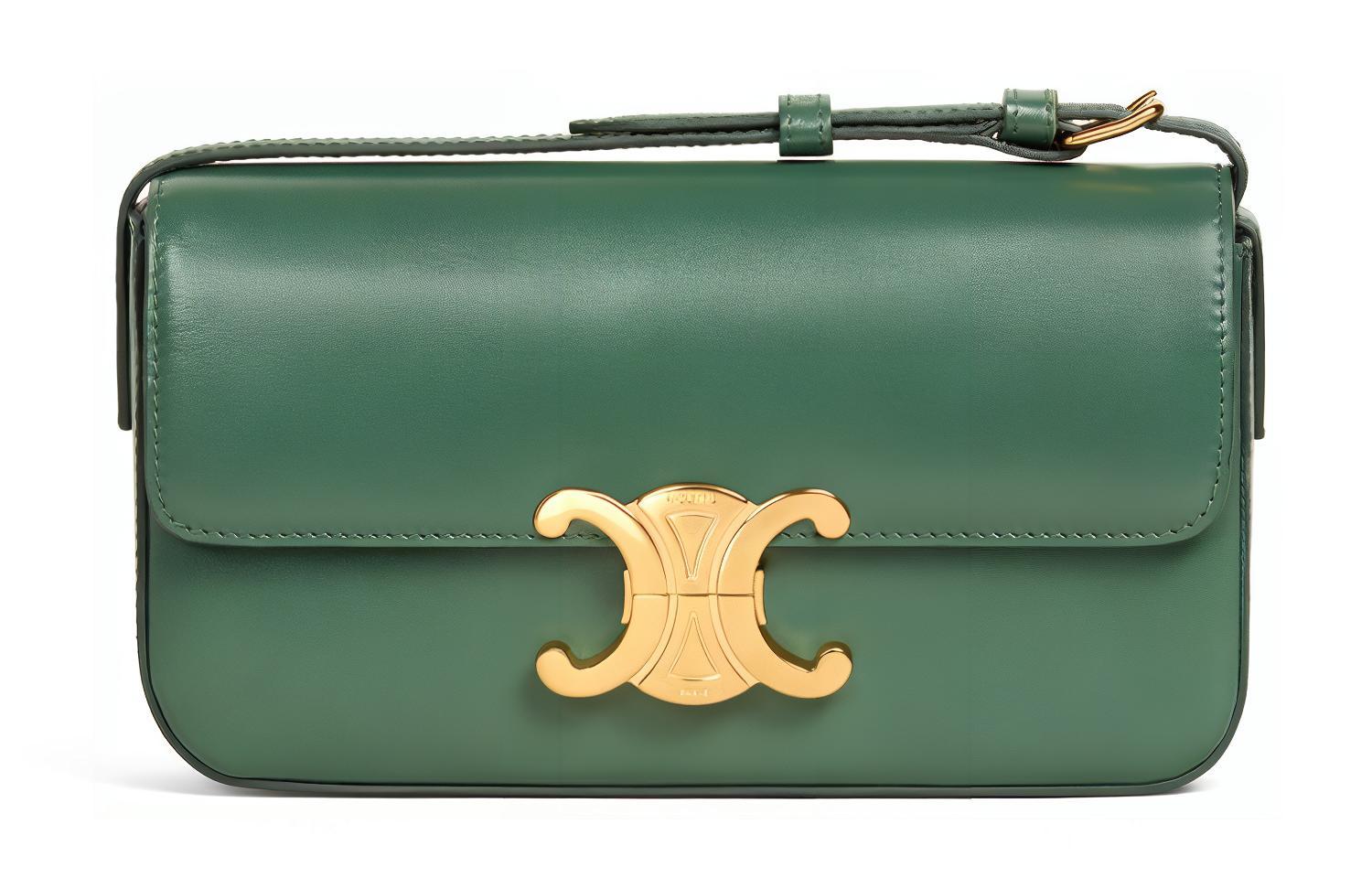 

CELINE Сумка Triomphe из блестящей телячьей кожи, женская сумка через плечо Candy Forest Green