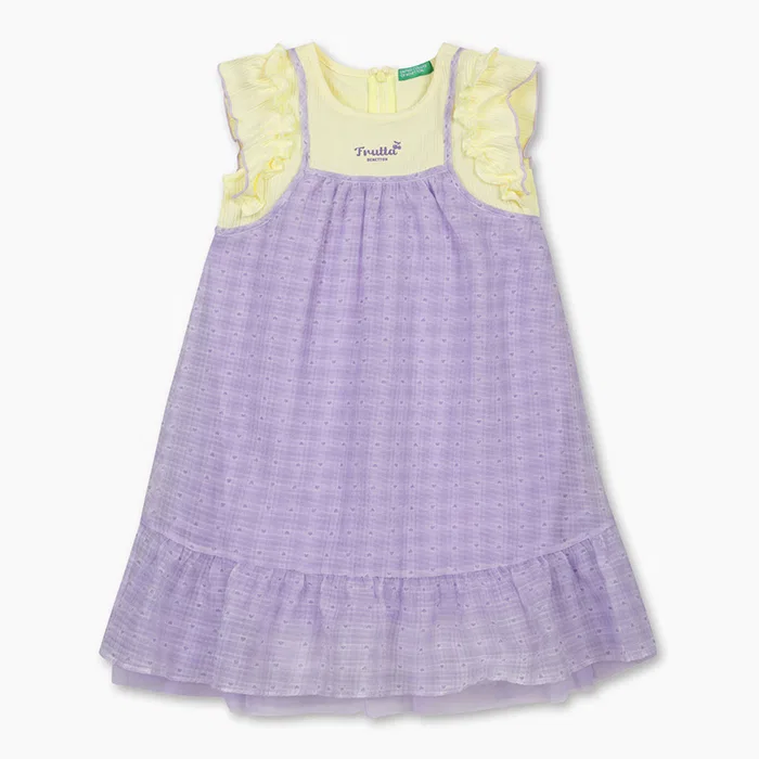 Детское платье Lovely Check Emboss, лавандовое, от Benetton Kids