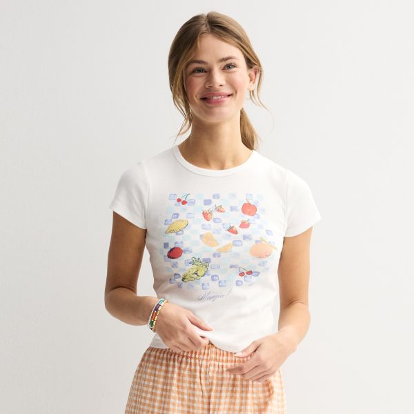 

Облегающая футболка для подростков Baby Tee So, цвет blue picnic graphic