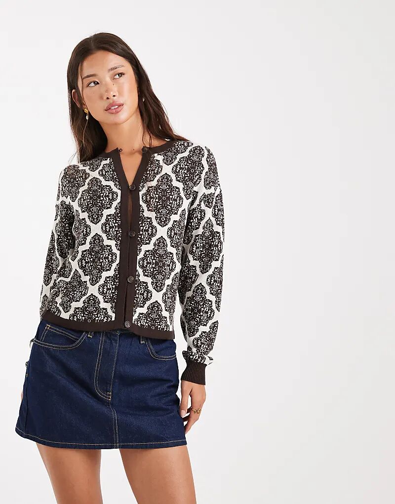 

Кардиган Native Youth с длинными рукавами и принтом плитки коричневого цвета