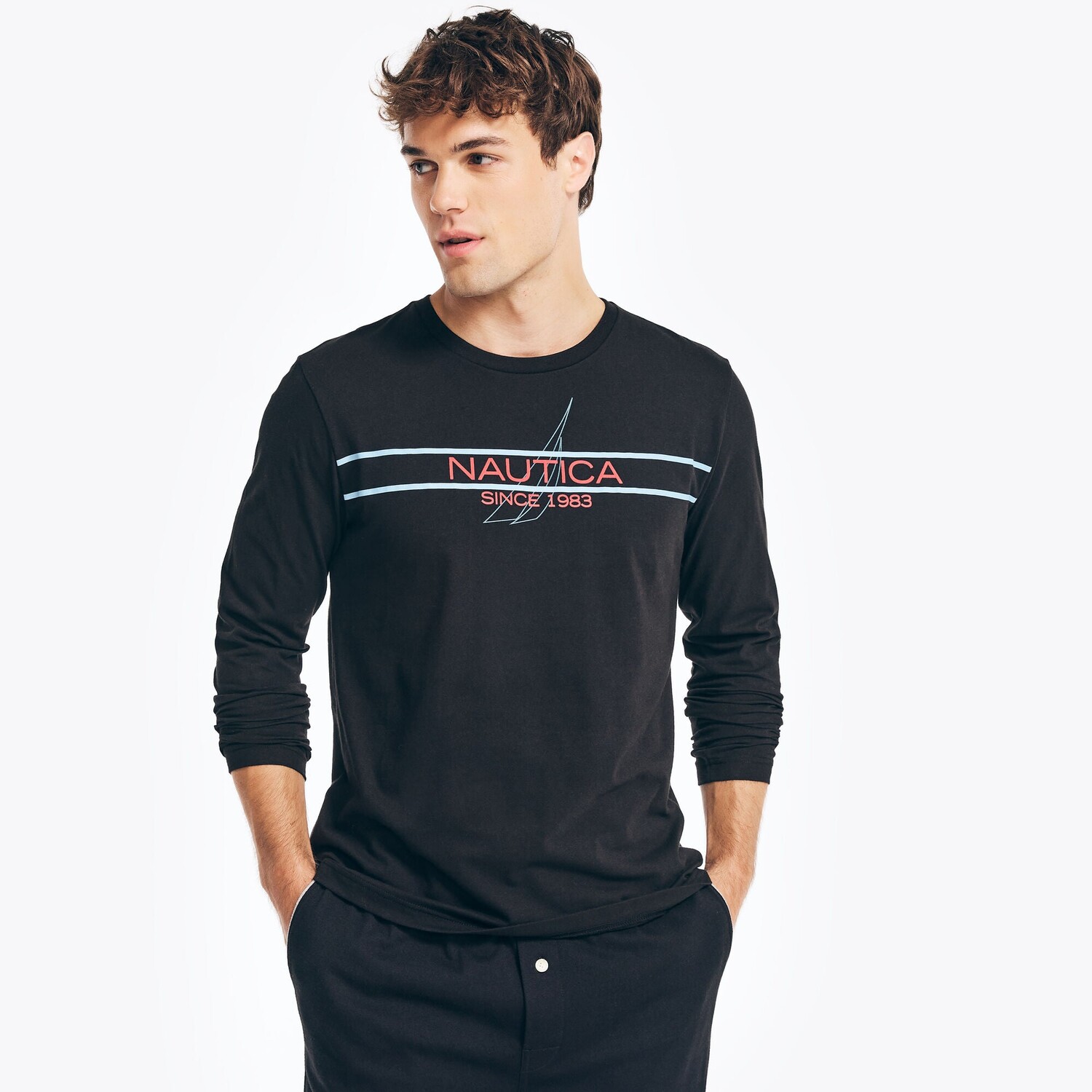 

Мужская футболка для сна Nautica с длинными рукавами и рисунком, цвет True Black