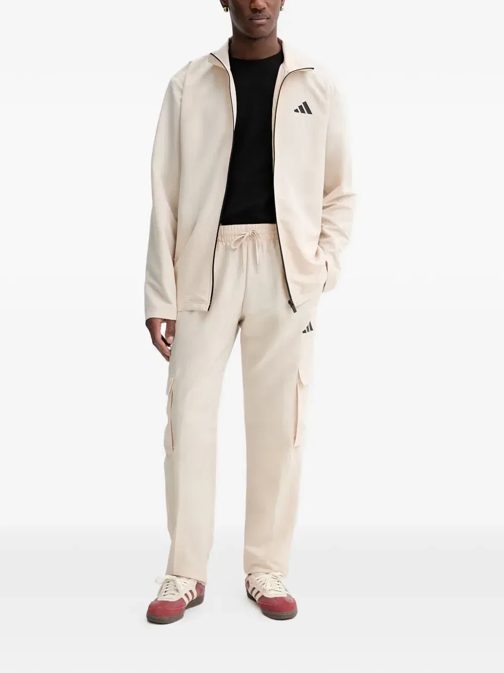 Спортивный костюм на молнии с принтом-логотипом Adidas, бежевый — фото 2