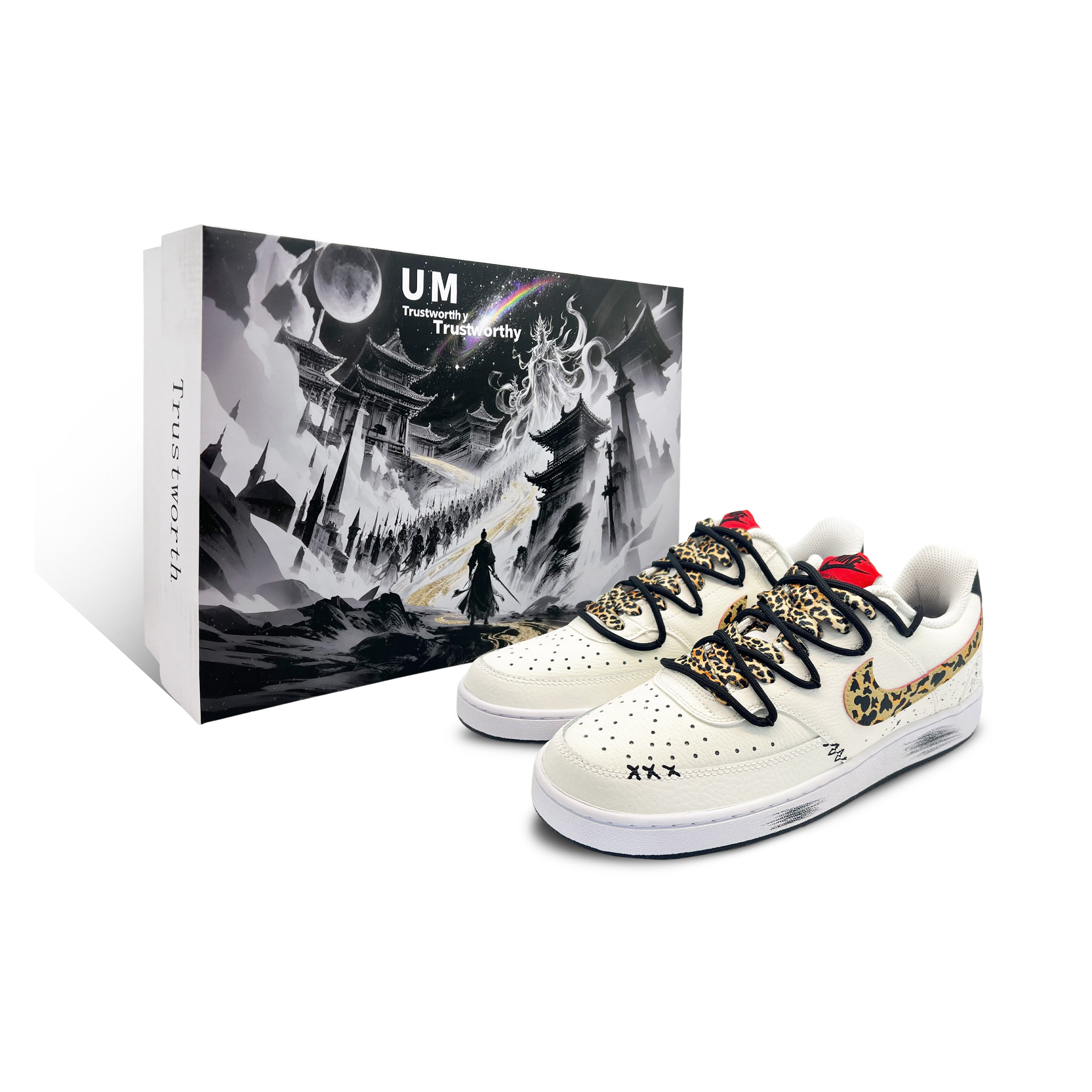 

Nike Кроссовки Court Vision 1 с леопардовым принтом, износостойкие, низкие, для скейтбординга, мужские, белые, коричневые