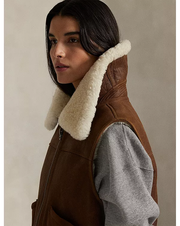Жилет из овчины с полной застежкой-молнией Ralph Lauren, коричневый — фото 4